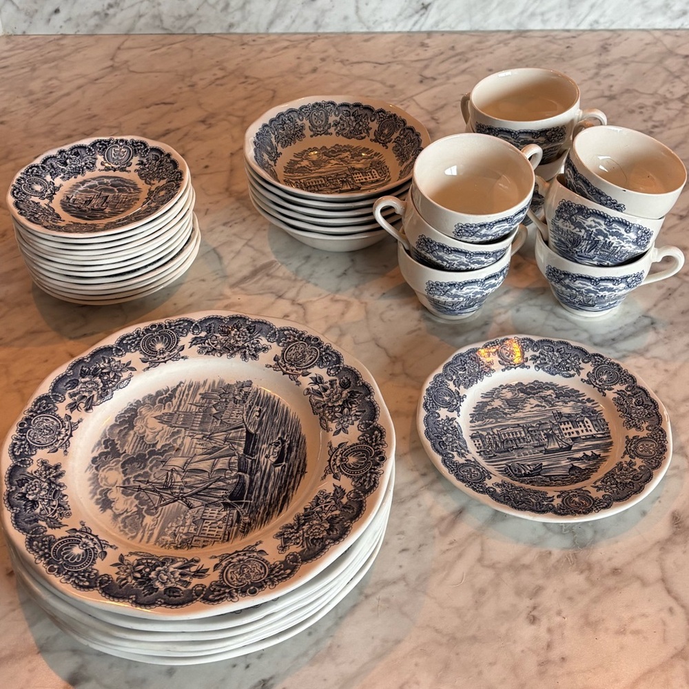 Vintage Ports of England blue & white dishes